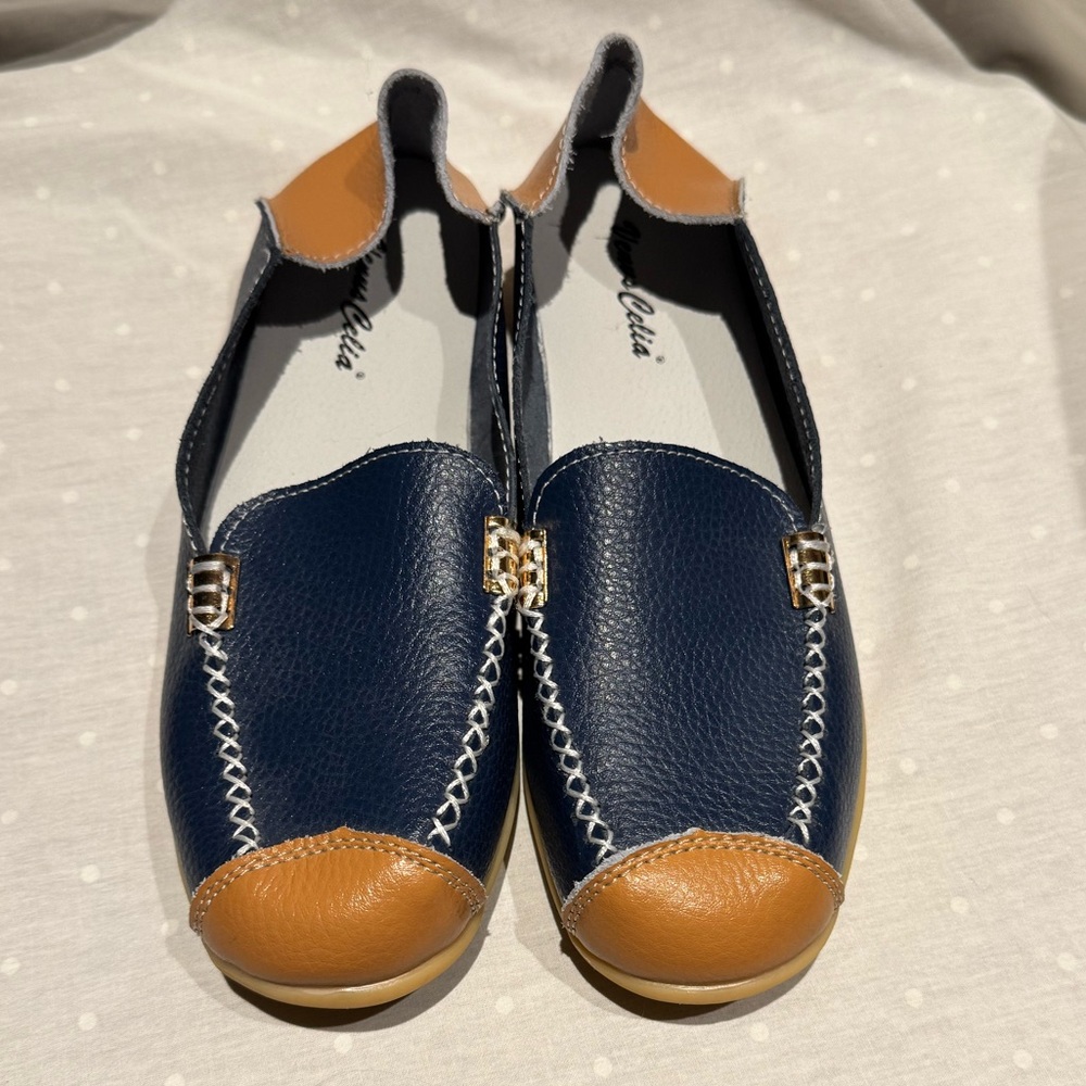 VenusCelia Women's Comfort Walking on Air Flat Leather Loafers Shoes S40 (8.5-9)